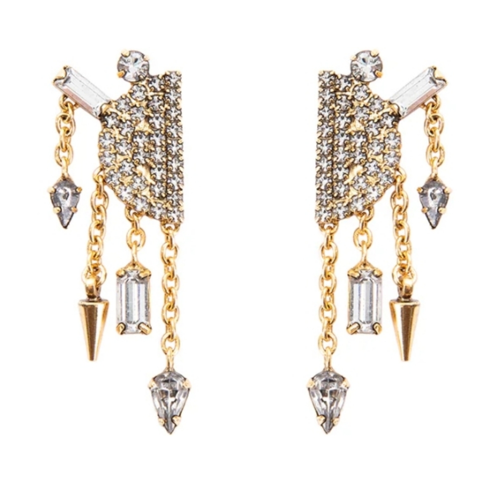 Lionette New York "Fiona" Earrings Glam X Modern Bling Swarovski Crystals UNIQUE